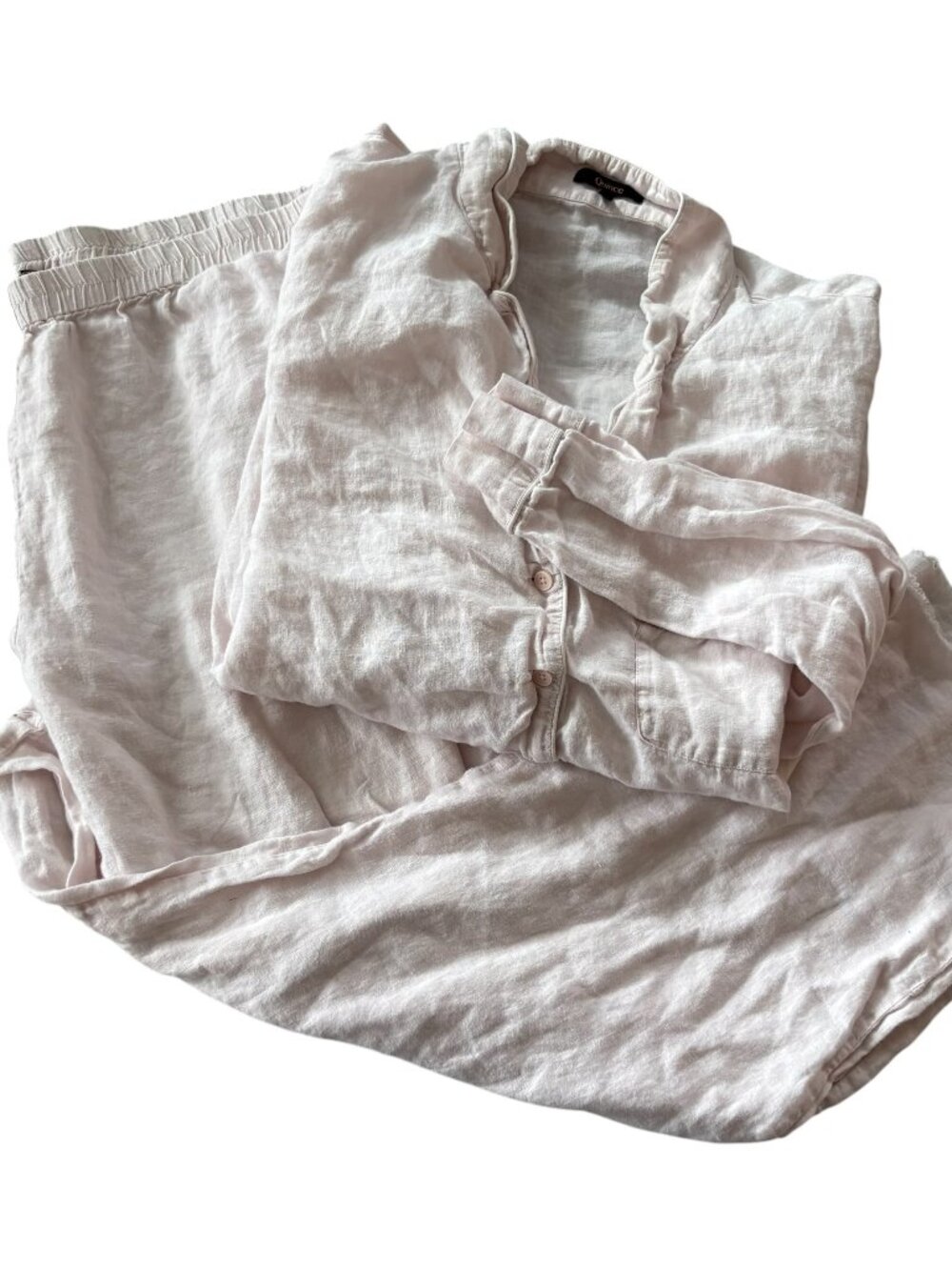 Quince European Linen Pajama Set Sz XL Pale Pink Sleep Lounge Pants & Shirt Top